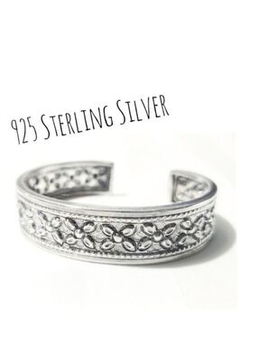 Vintage 925 Sterling Silver Flower embossed Art Deco Cuff Bangle 30 gram
